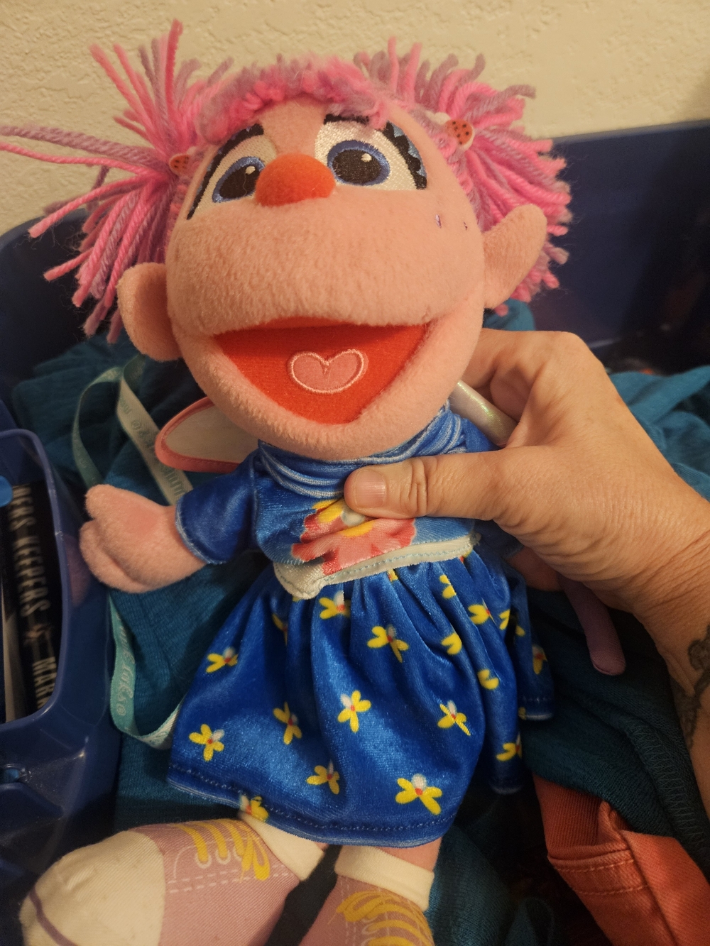 Plush Pink Girl Puppet Doll in Dress - With Fairy Wing. Sesame Street Brand